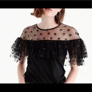 J. Crew Black Star Mesh Top S EUC